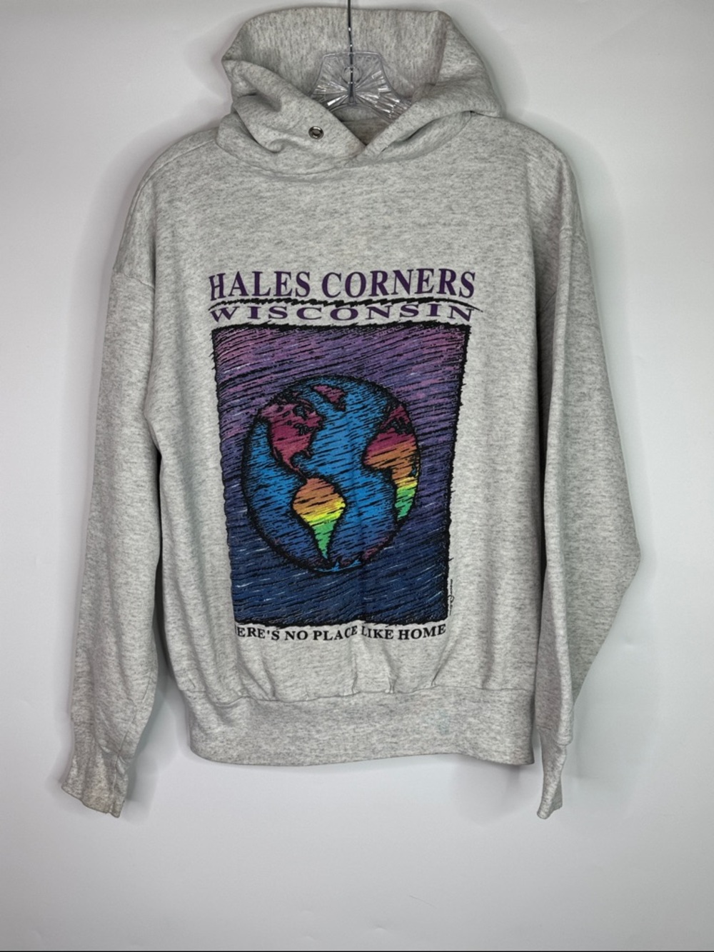 Vintage Hales Corner Wisconsin World Gray Hooded Sweatshirt 1993 XL